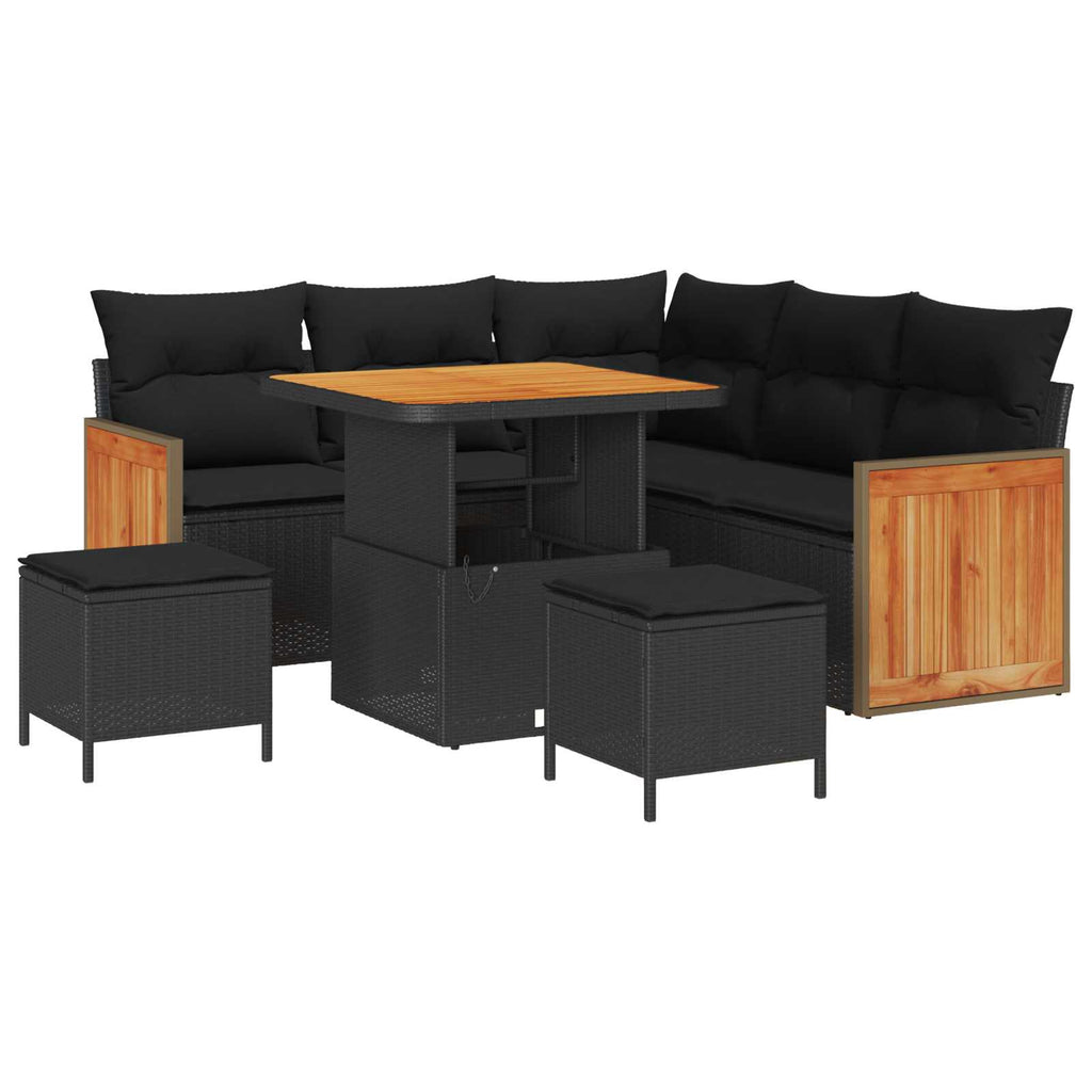 Gartensofa-set mit Kissen 9 pcs Schwarz Poly-Rattan