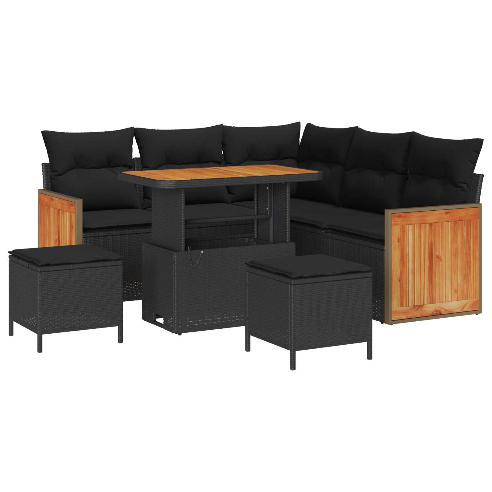 Gartensofa-set mit Kissen 9 pcs Schwarz Poly-Rattan