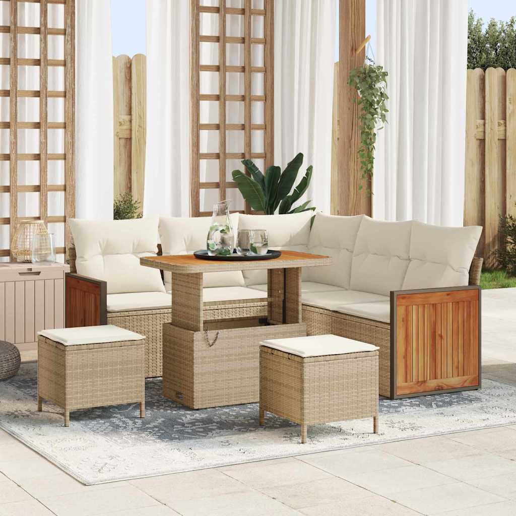 Gartensofa-set mit Kissen 9 pcs Beige und Creme Poly-Rattan