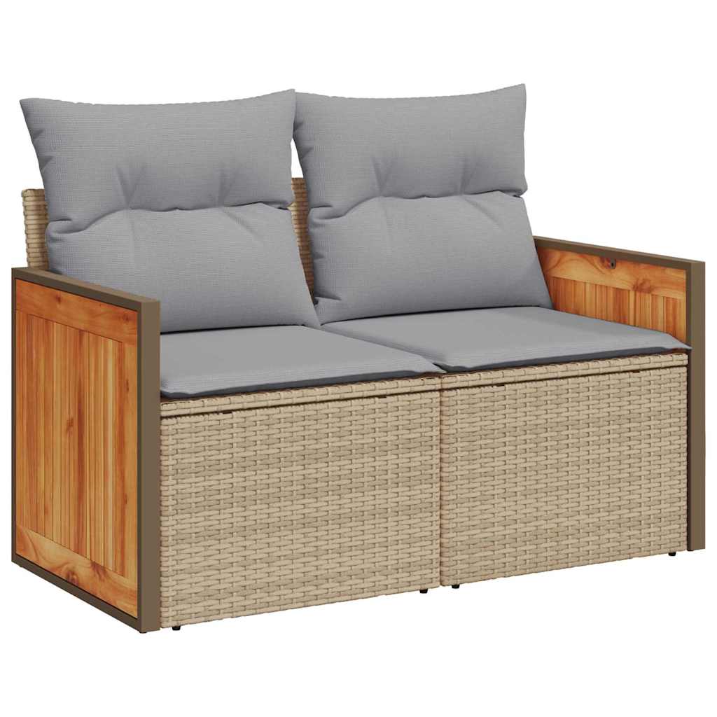Gartensofa-set mit Kissen 9 pcs Beige und Hellgrau Poly-Rattan