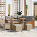 Gartensofa-set mit Kissen 9 pcs Beige und Hellgrau Poly-Rattan