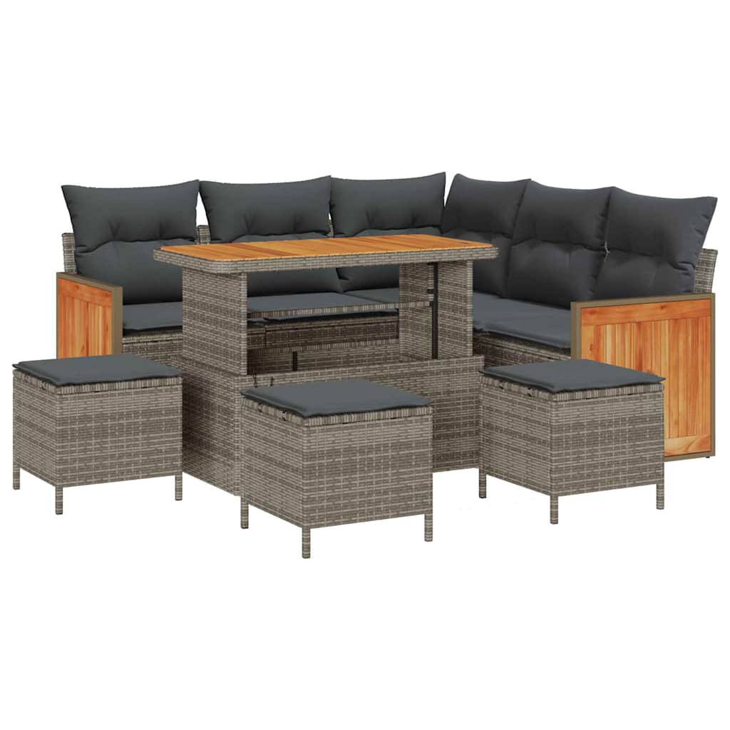 Gartensofa-set mit Kissen 9 pcs Grau Poly-Rattan