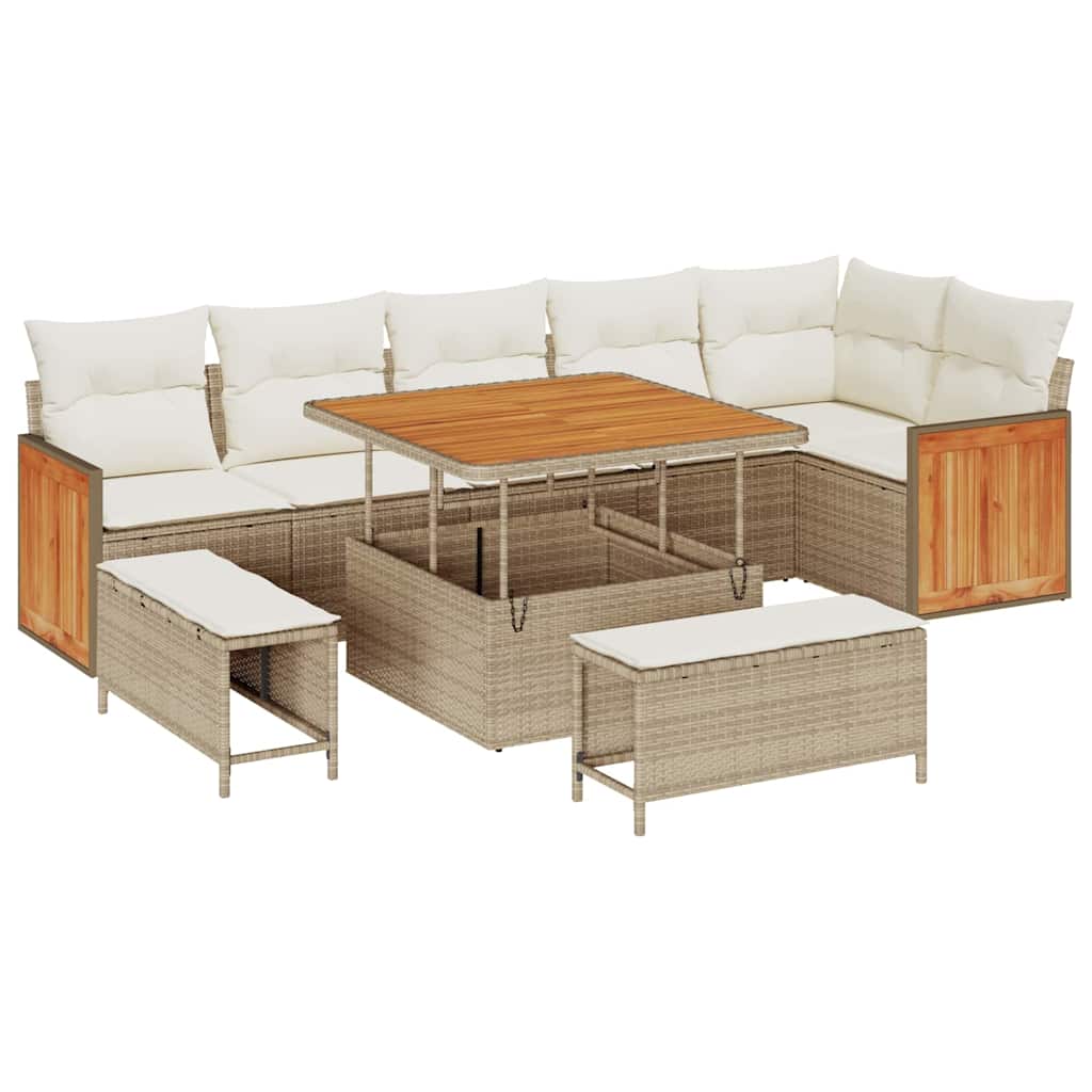 Gartensofa-set mit Kissen 11 pcs Beige und Creme Poly-Rattan