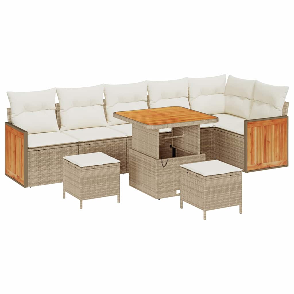 Gartensofa-set mit Kissen 11 pcs Beige und Creme Poly-Rattan