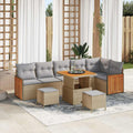 Gartensofa-set mit Kissen 11 pcs Beige und Hellgrau Poly-Rattan