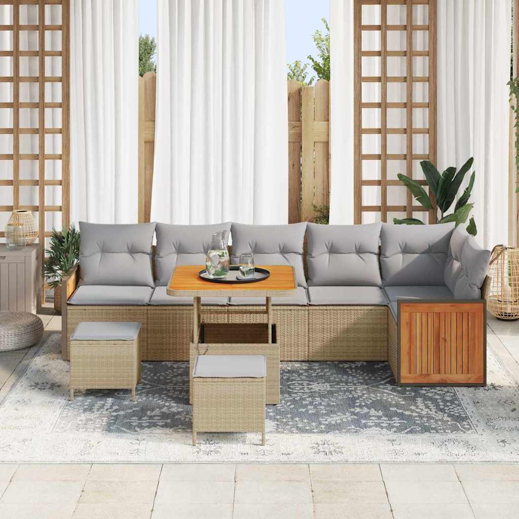 Gartensofa-set mit Kissen 11 pcs Beige und Hellgrau Poly-Rattan