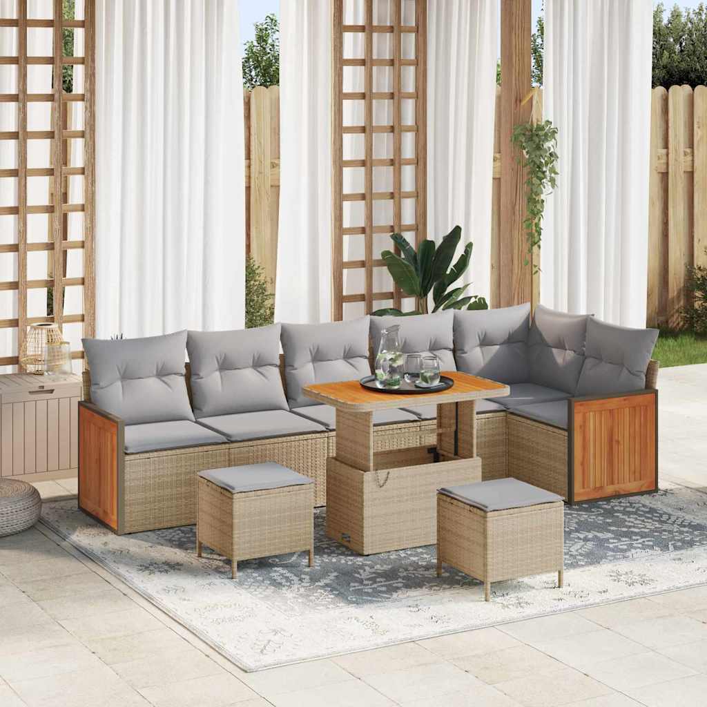 Gartensofa-set mit Kissen 11 pcs Beige und Hellgrau Poly-Rattan