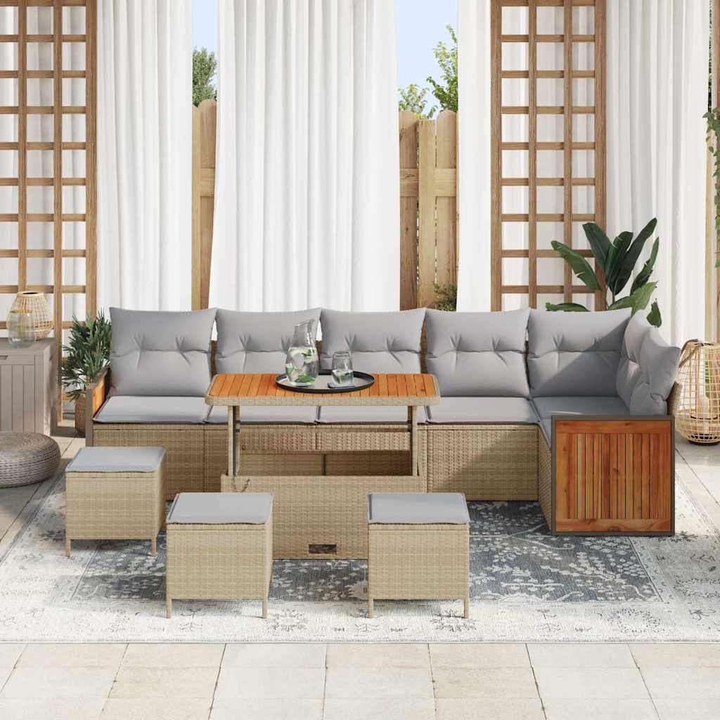 Gartensofa-set mit Kissen 12 pcs Beige und Hellgrau Poly-Rattan