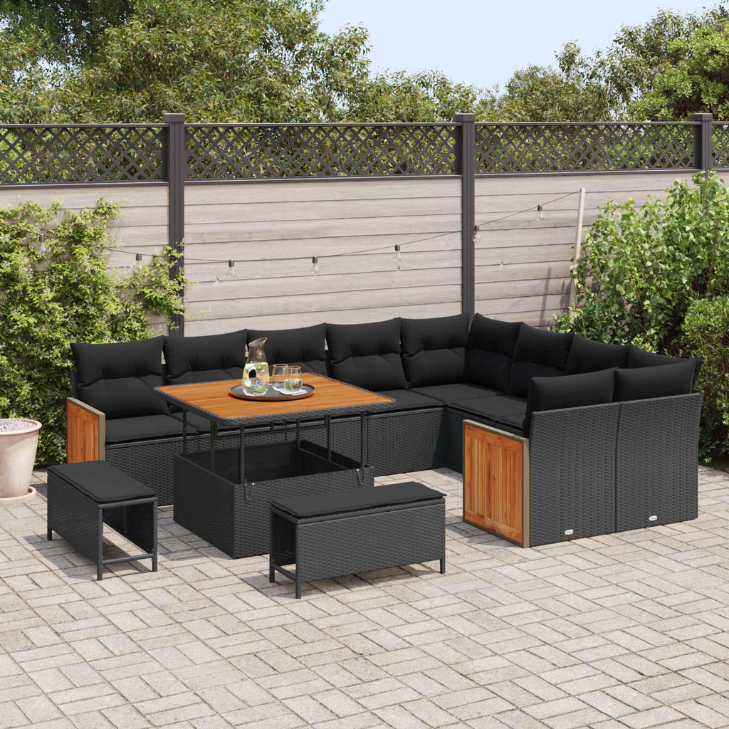 Gartensofa-set mit Kissen 13 pcs Schwarz Poly-Rattan