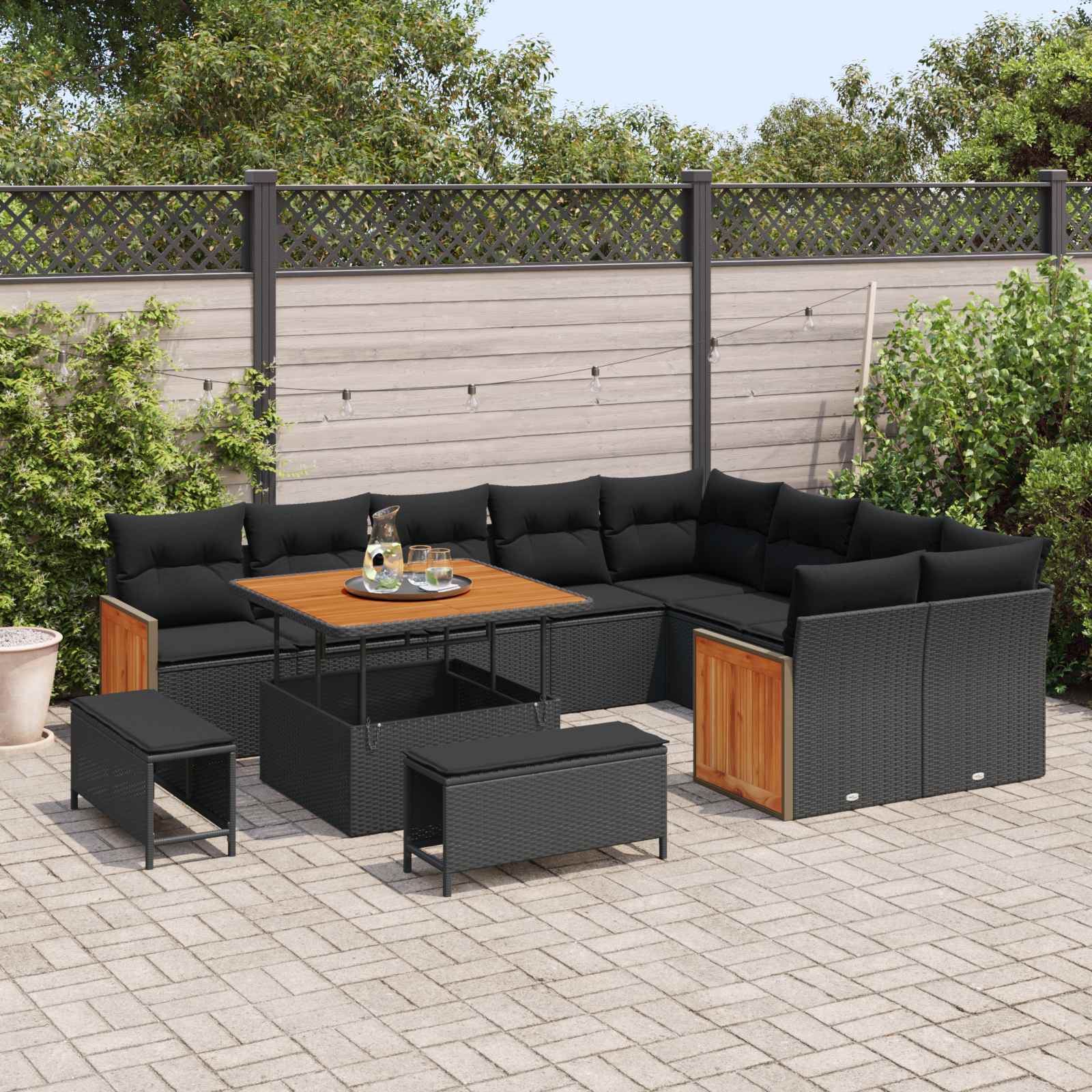 Gartensofa-set mit Kissen 13 pcs Schwarz Poly-Rattan