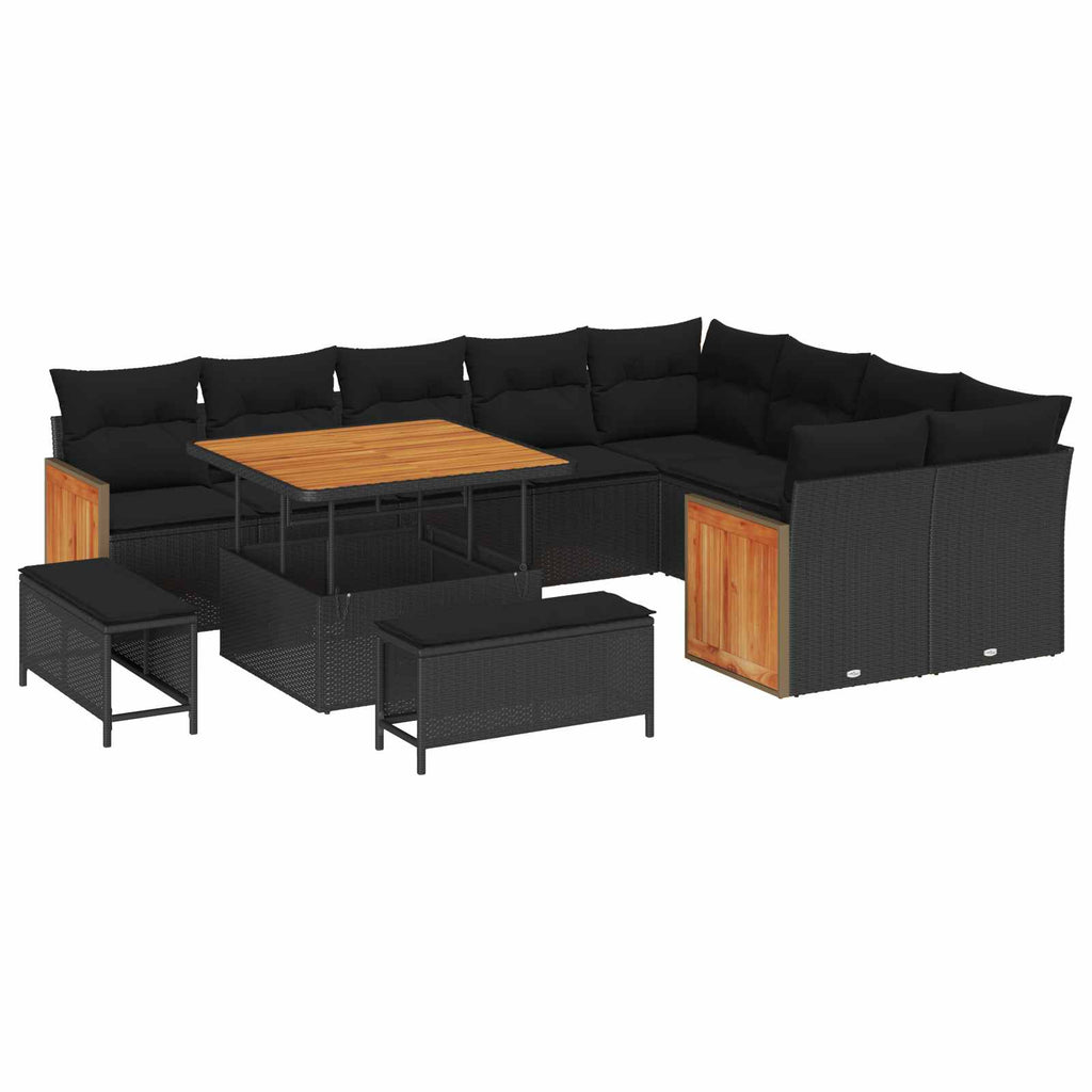 Gartensofa-set mit Kissen 13 pcs Schwarz Poly-Rattan