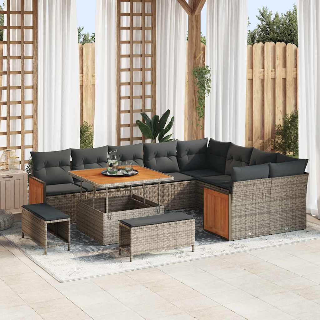 Gartensofa-set mit Kissen 13 pcs Grau Poly-Rattan