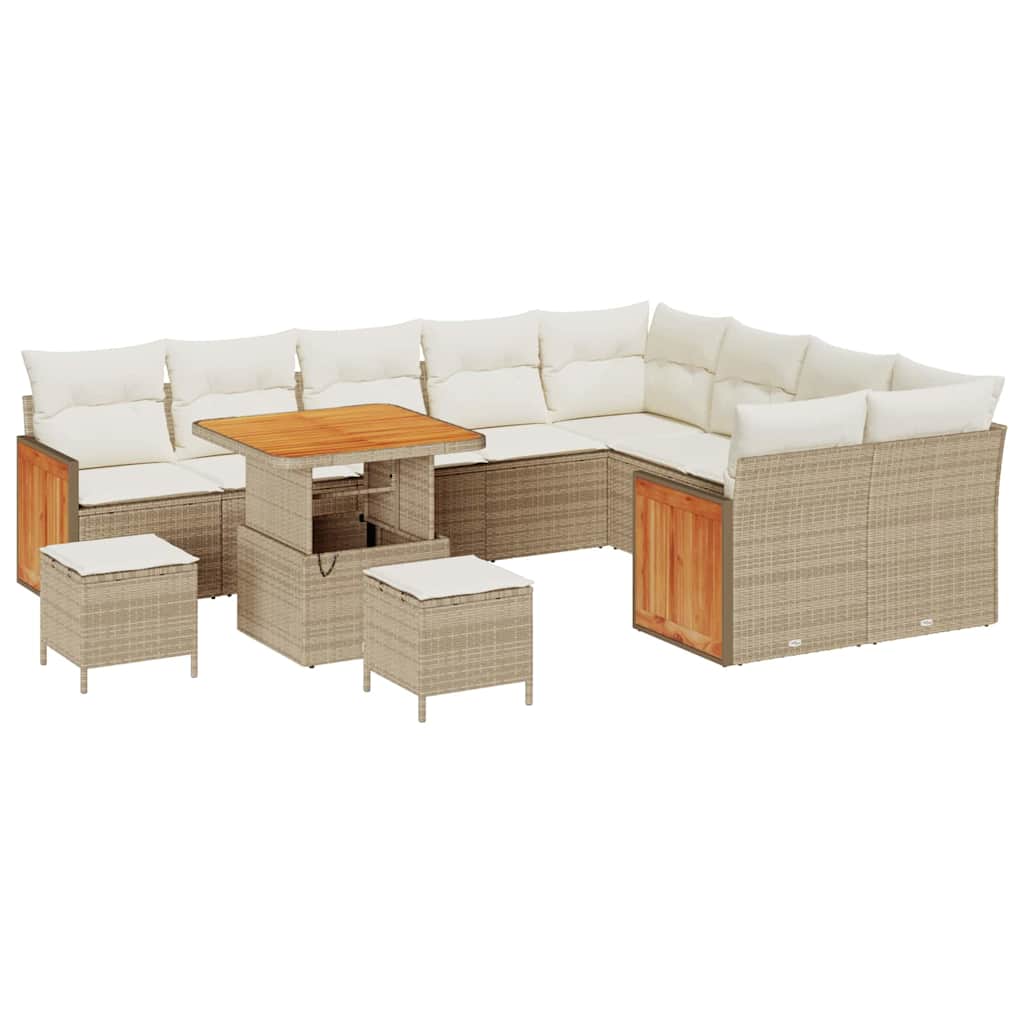 Gartensofa-set mit Kissen 13 pcs Beige und Creme Poly-Rattan