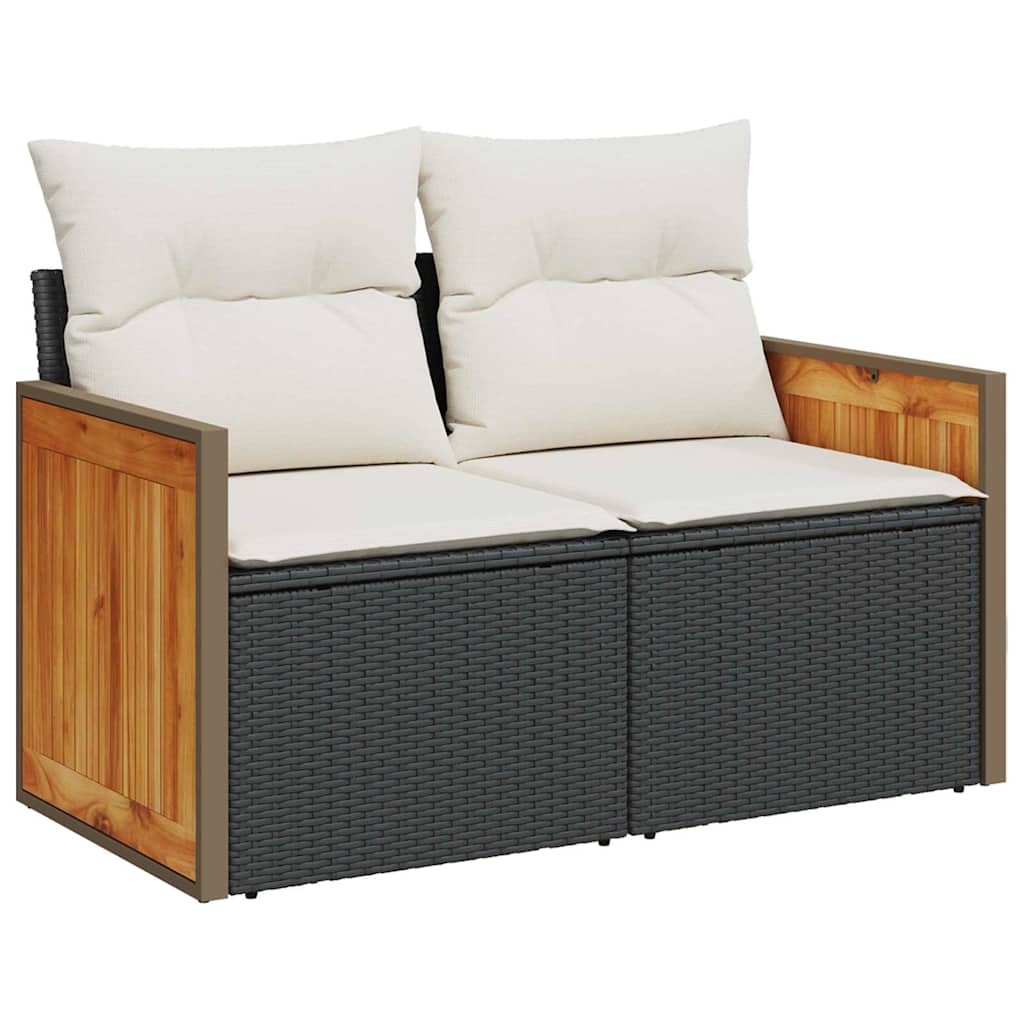 Gartensofa-set mit Kissen 14 pcs Schwarz und Creme Poly-Rattan