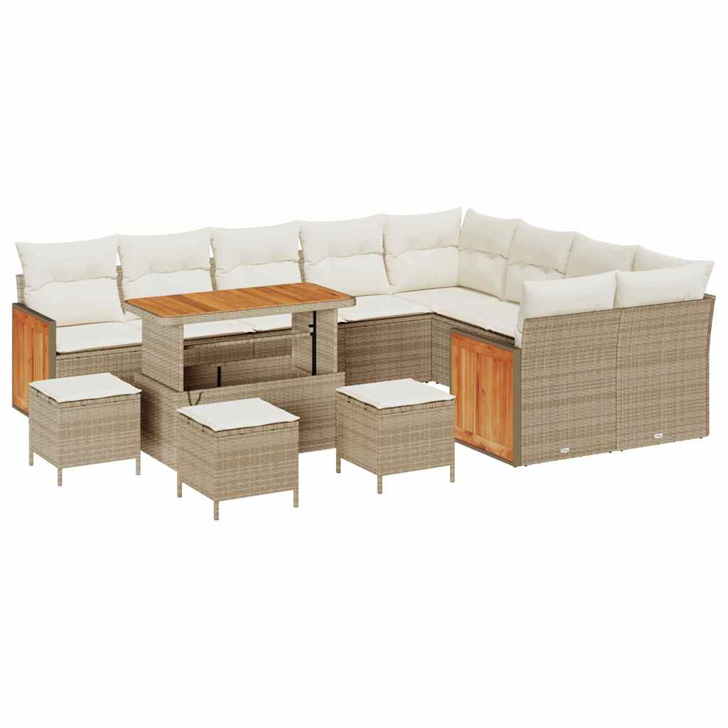 Gartensofa-set mit Kissen 14 pcs Beige und Creme Poly-Rattan