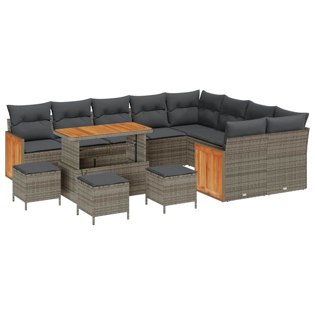 Gartensofa-set mit Kissen 14 pcs Grau Poly-Rattan