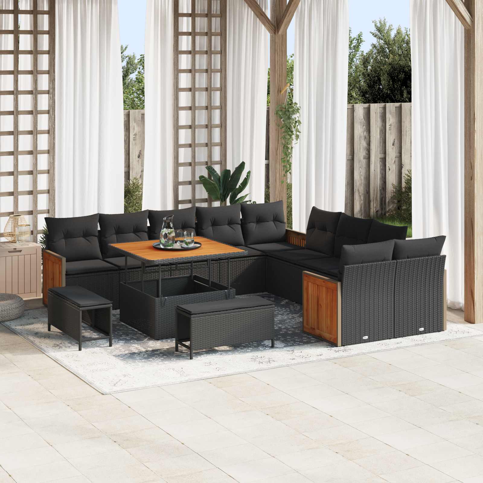 Gartensofa-set mit Kissen 17 pcs Schwarz Poly-Rattan