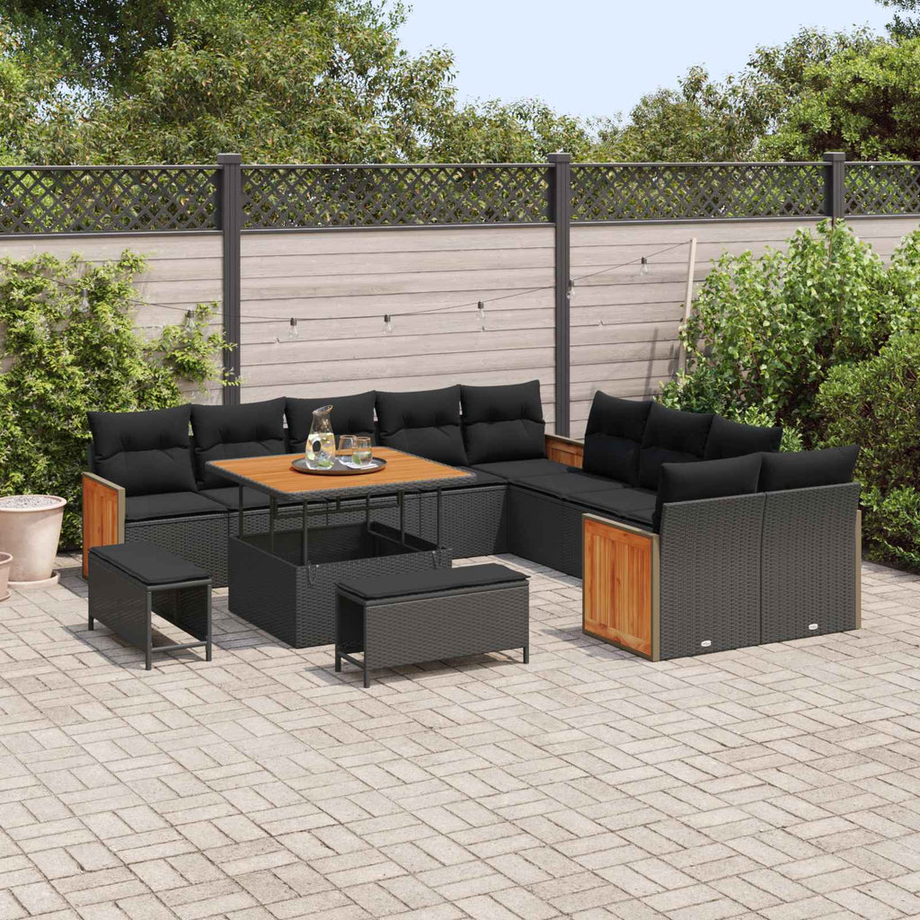 Gartensofa-set mit Kissen 17 pcs Schwarz Poly-Rattan