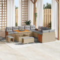 Gartensofa-set mit Kissen 17 pcs Beige und Hellgrau Poly-Rattan