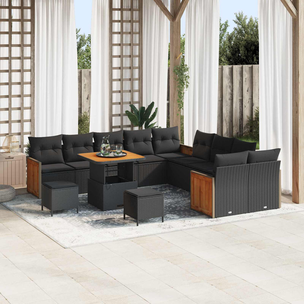 Gartensofa-set mit Kissen 17 pcs Schwarz Poly-Rattan
