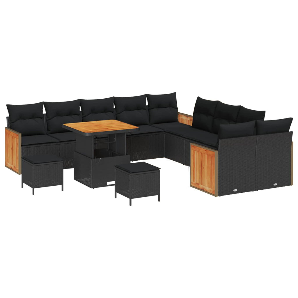 Gartensofa-set mit Kissen 17 pcs Schwarz Poly-Rattan