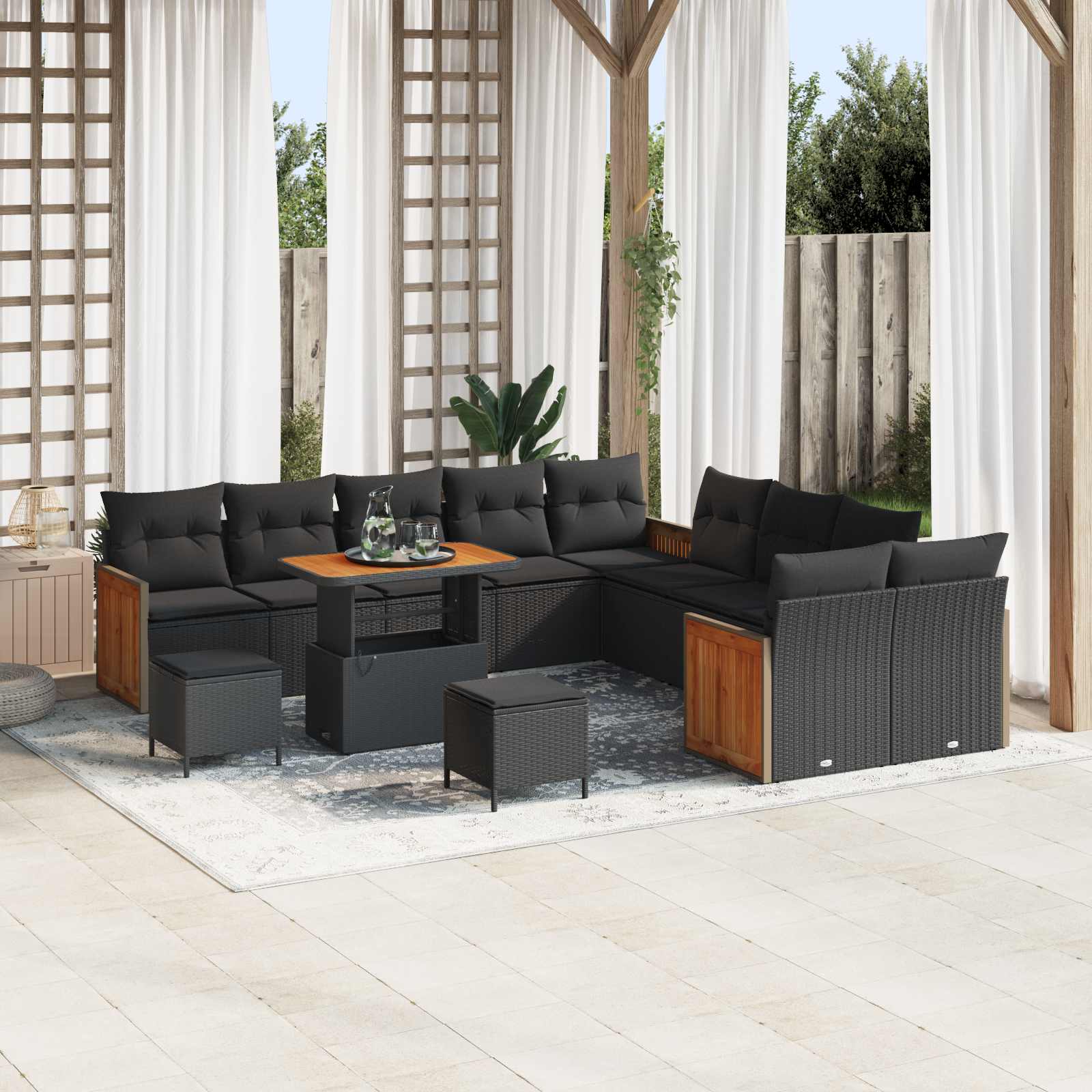 Gartensofa-set mit Kissen 17 pcs Schwarz Poly-Rattan