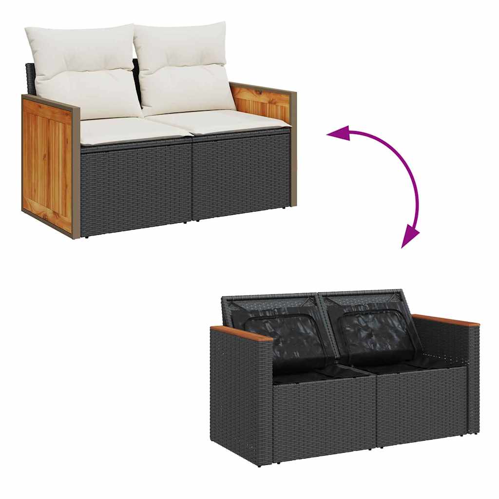 Gartensofa-set mit Kissen 18 pcs Schwarz und Creme Poly-Rattan