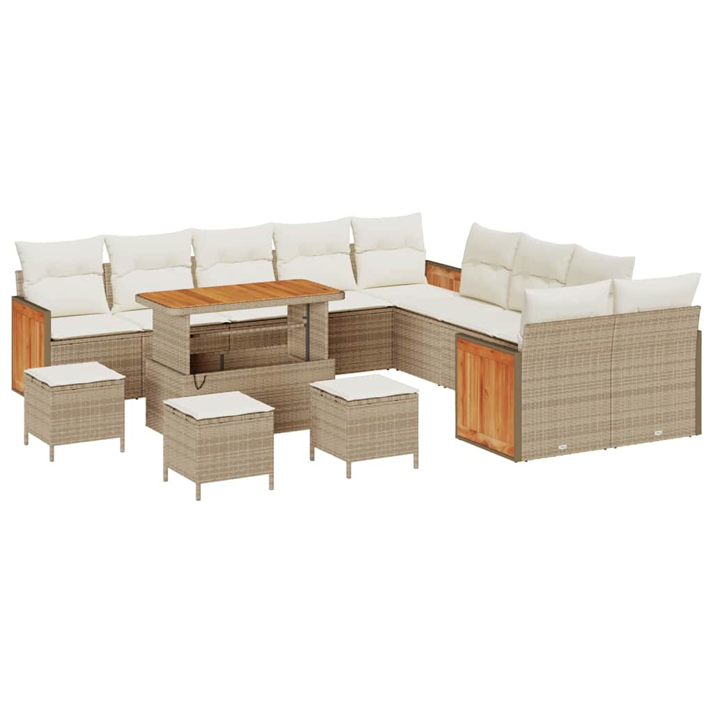 Gartensofa-set mit Kissen 18 pcs Beige und Creme Poly-Rattan