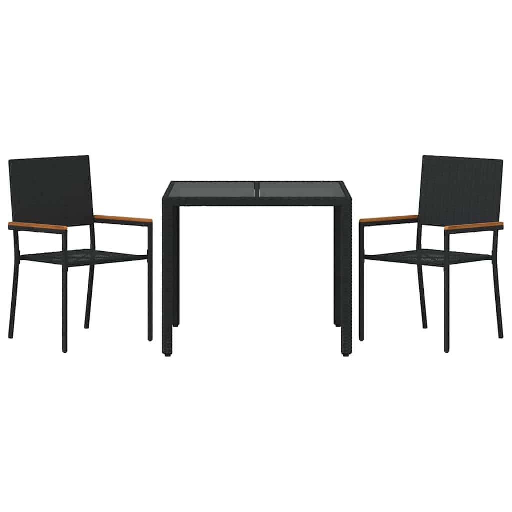 Garten Essgruppe 3 pcs Schwarz Poly-Rattan