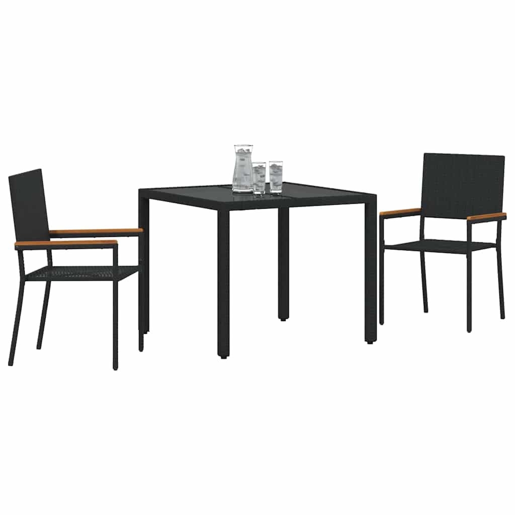 Garten Essgruppe 3 pcs Schwarz Poly-Rattan