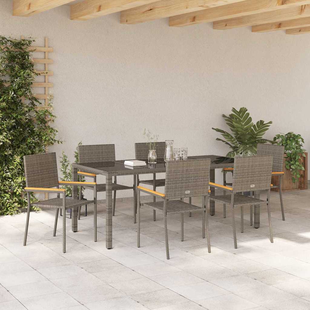Garten Essgruppe 7 pcs Grau Poly-Rattan