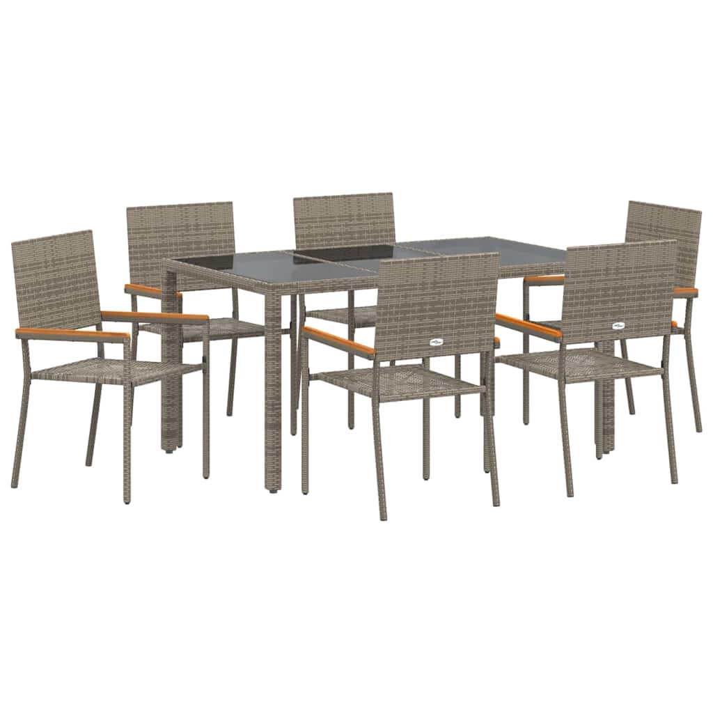 Garten Essgruppe 7 pcs Grau Poly-Rattan