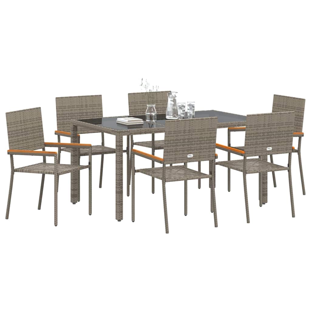 Garten Essgruppe 7 pcs Grau Poly-Rattan