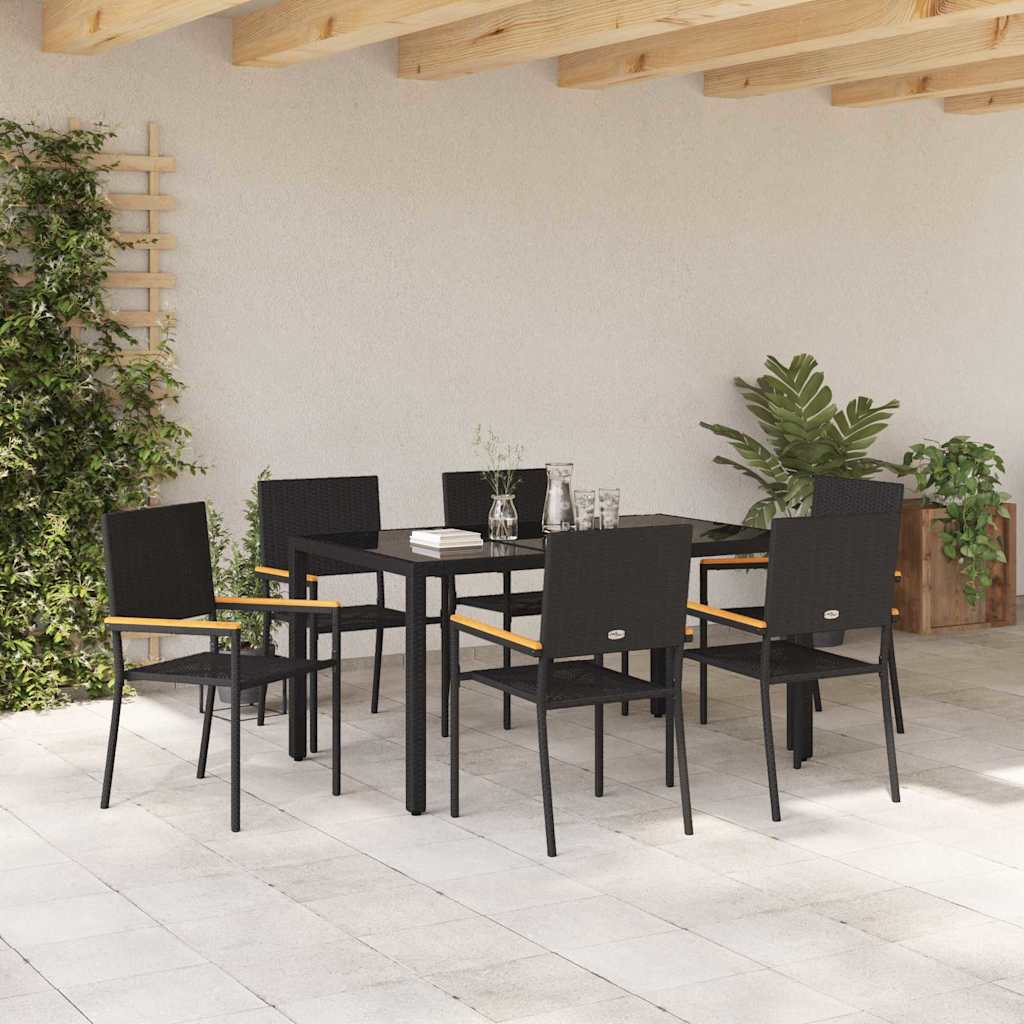 Garten Essgruppe 7 pcs Schwarz Poly-Rattan