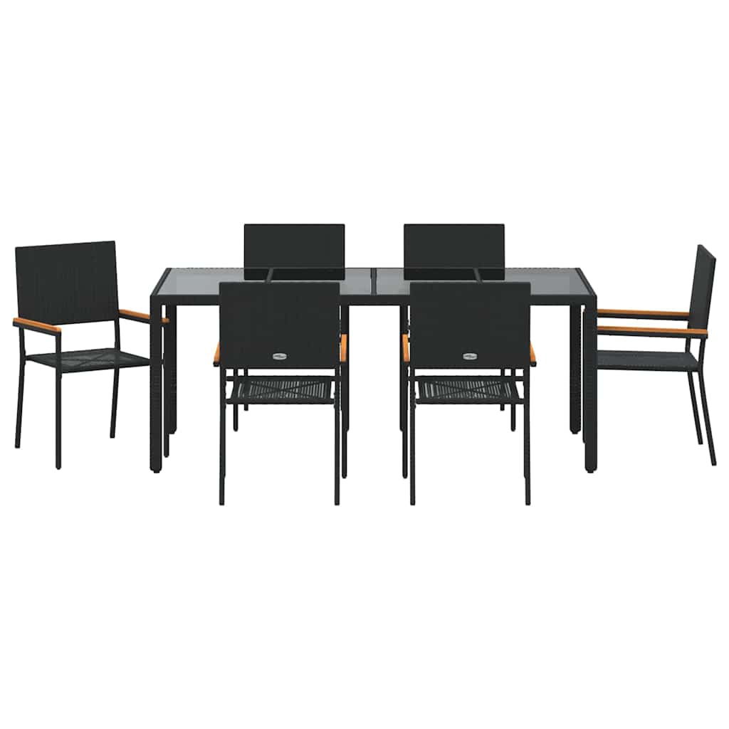 Garten Essgruppe 7 pcs Schwarz Poly-Rattan