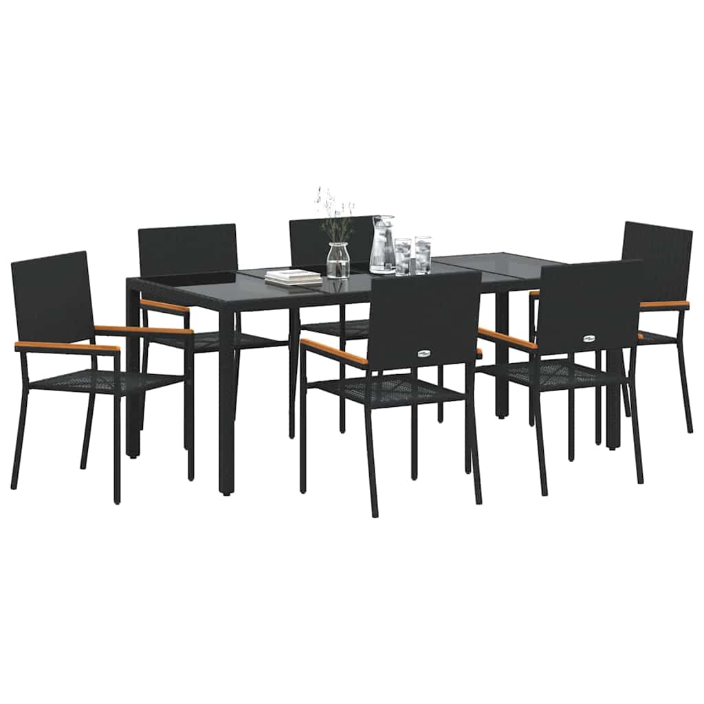 Garten Essgruppe 7 pcs Schwarz Poly-Rattan