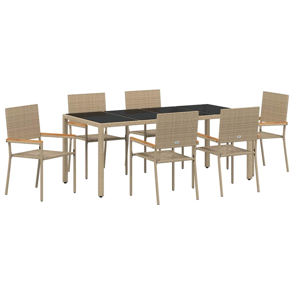 Garten Essgruppe 7 pcs Beige Poly-Rattan
