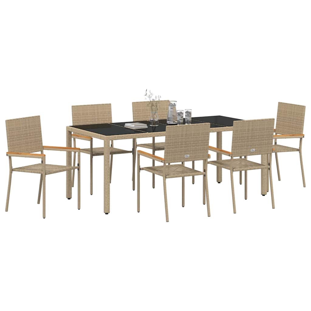 Garten Essgruppe 7 pcs Beige Poly-Rattan