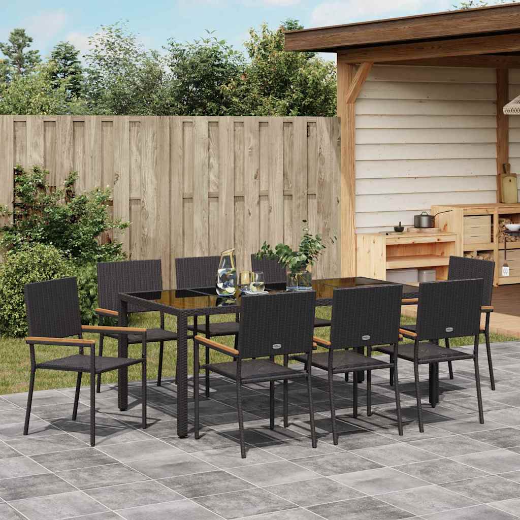 Garten Essgruppe 9 pcs Schwarz Poly-Rattan
