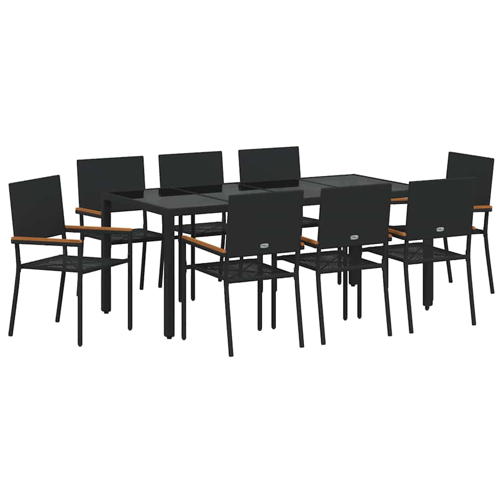 Garten Essgruppe 9 pcs Schwarz Poly-Rattan
