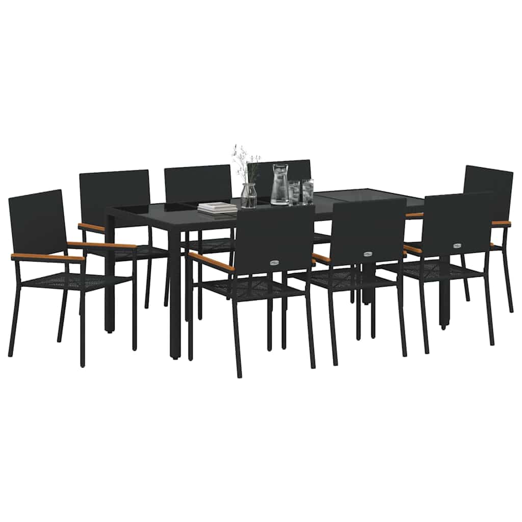 Garten Essgruppe 9 pcs Schwarz Poly-Rattan