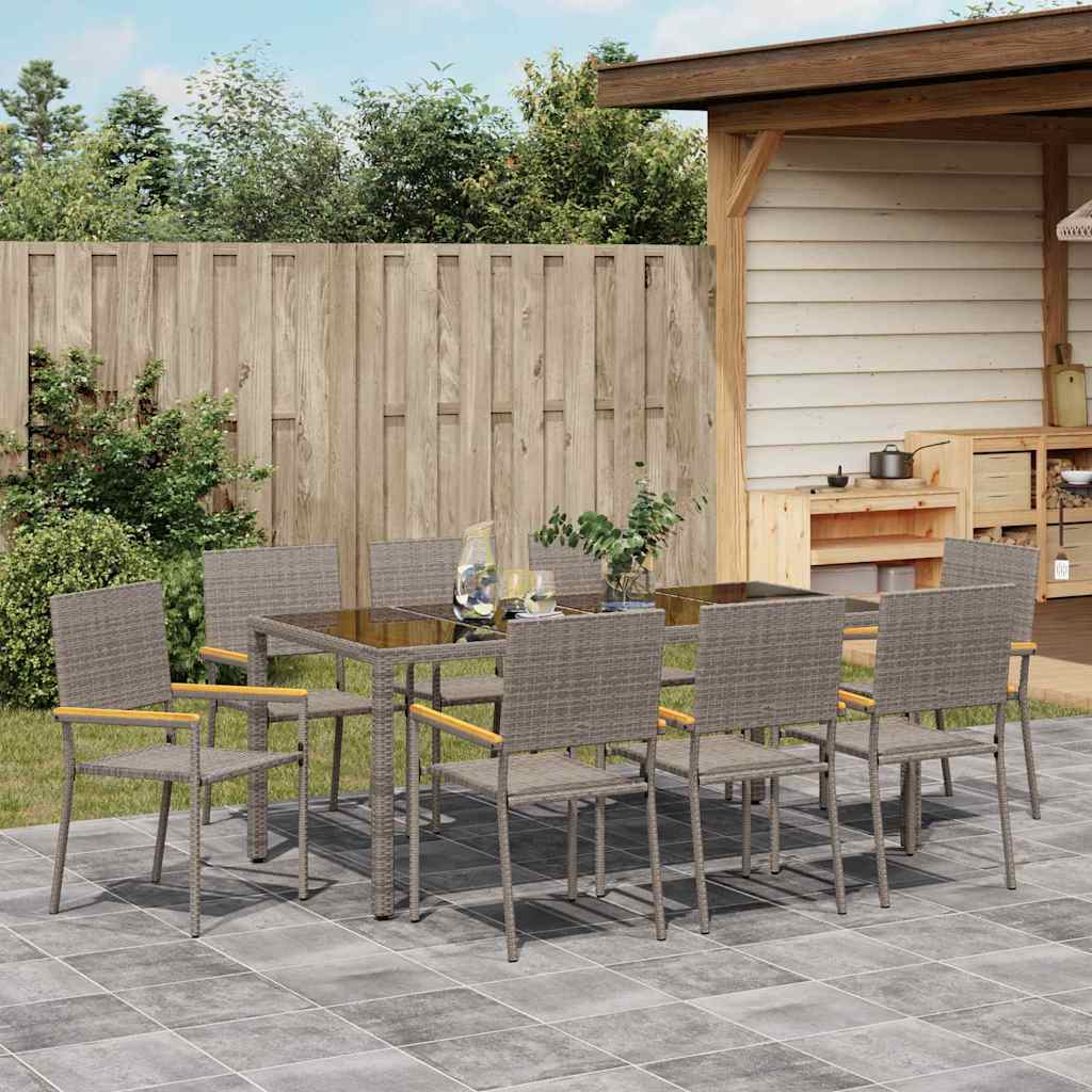 Garten Essgruppe 9 pcs Grau Poly-Rattan