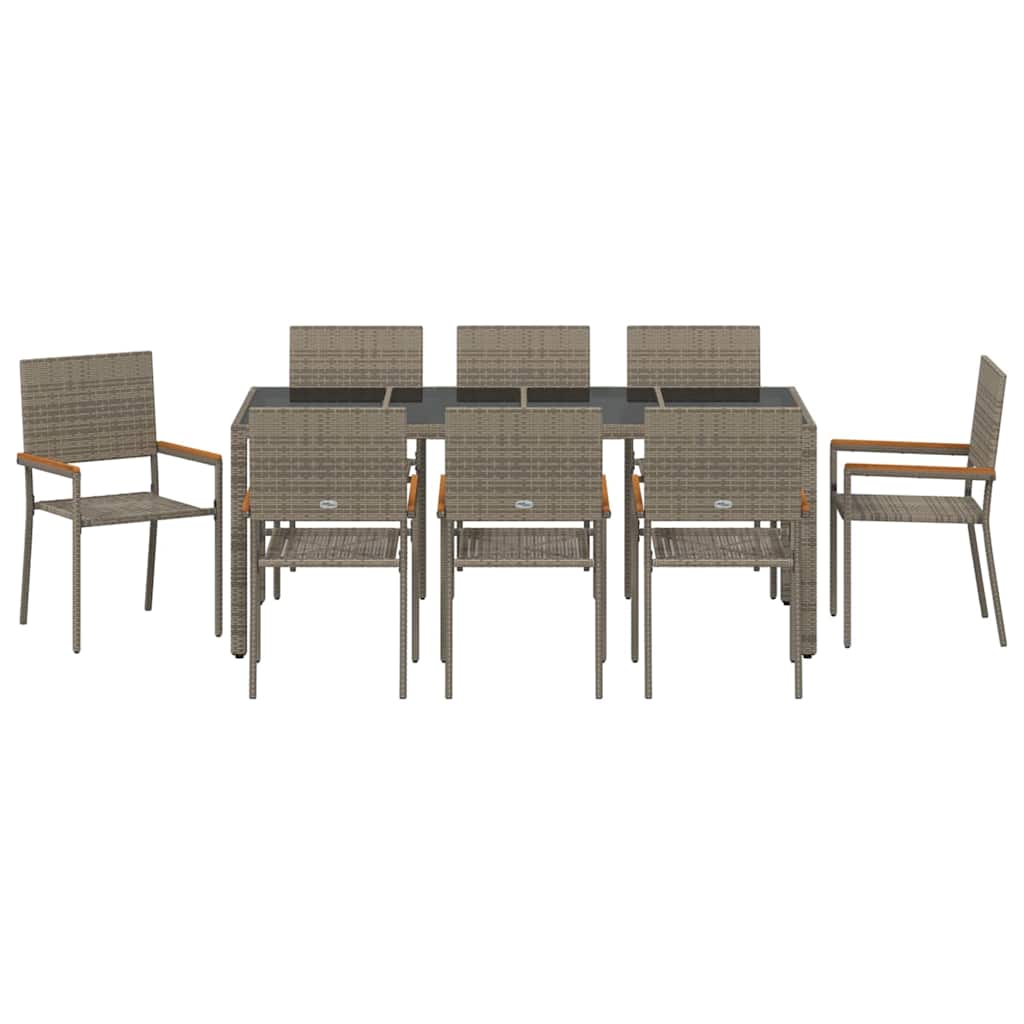 Garten Essgruppe 9 pcs Grau Poly-Rattan