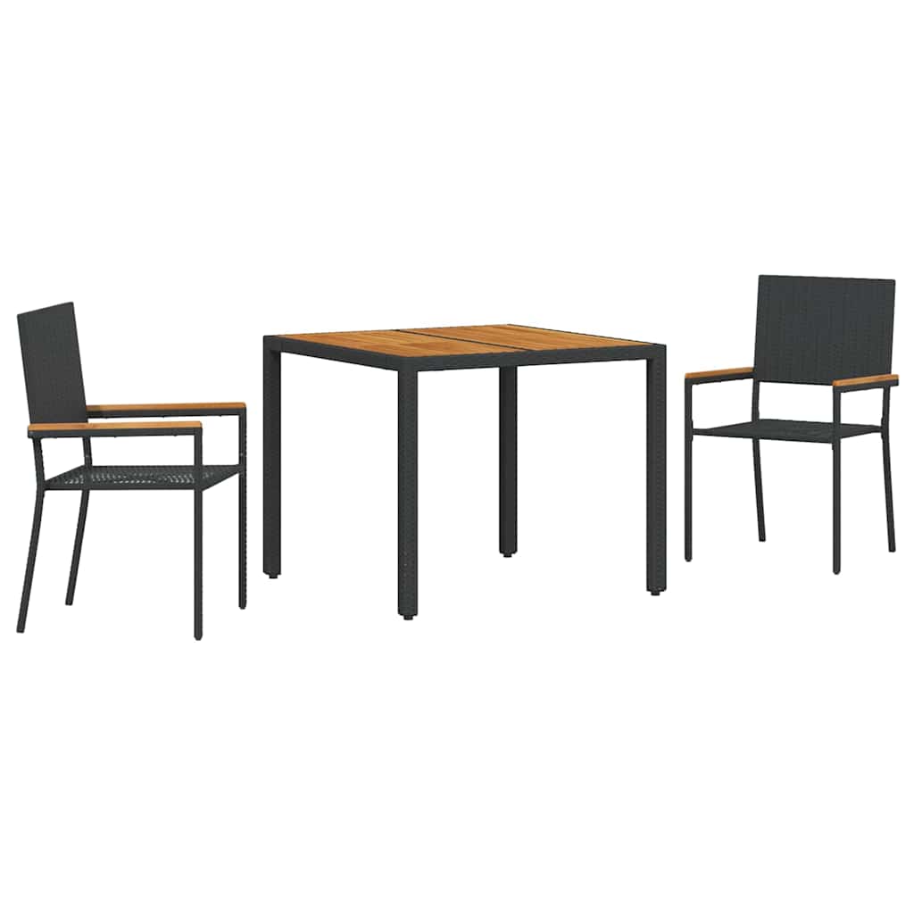 Garten Essgruppe 3 pcs Schwarz Poly-Rattan
