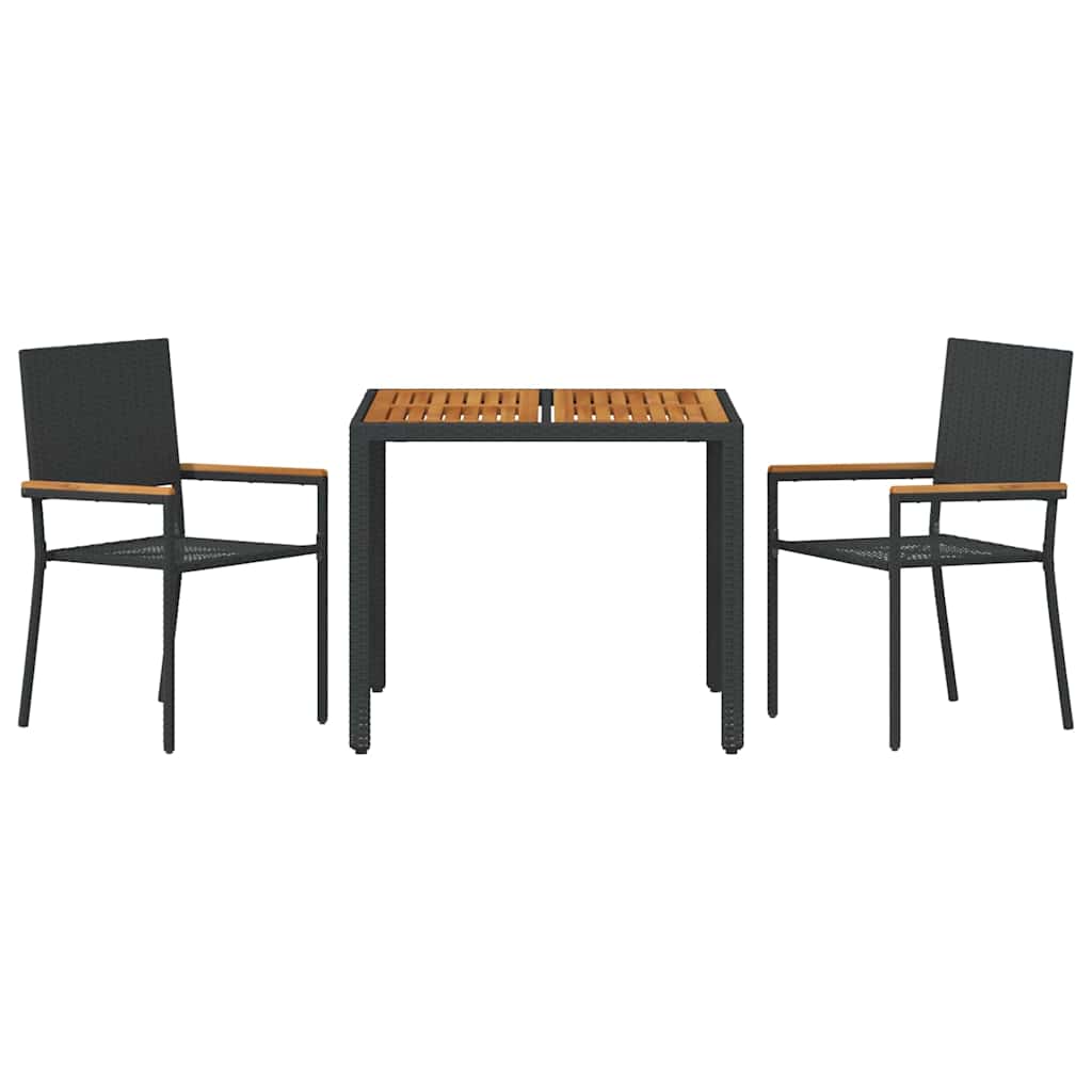 Garten Essgruppe 3 pcs Schwarz Poly-Rattan