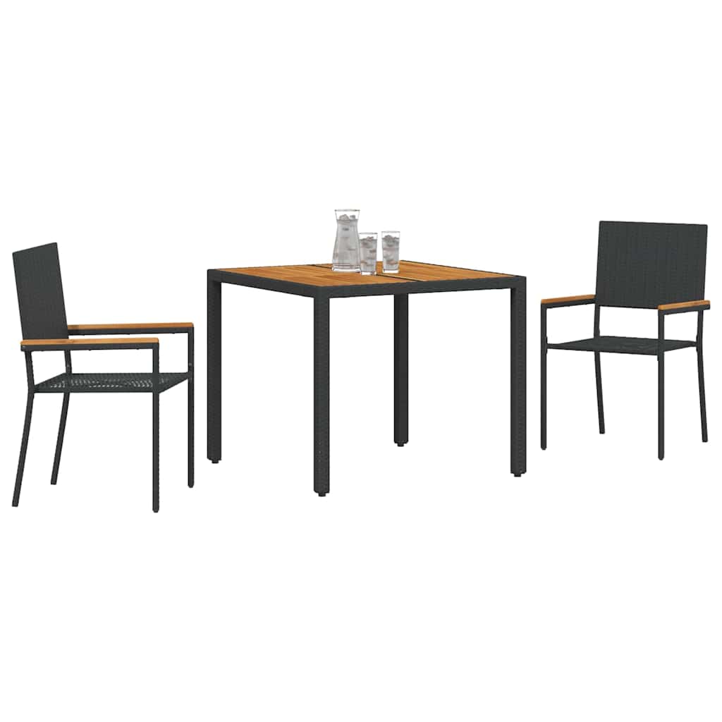 Garten Essgruppe 3 pcs Schwarz Poly-Rattan