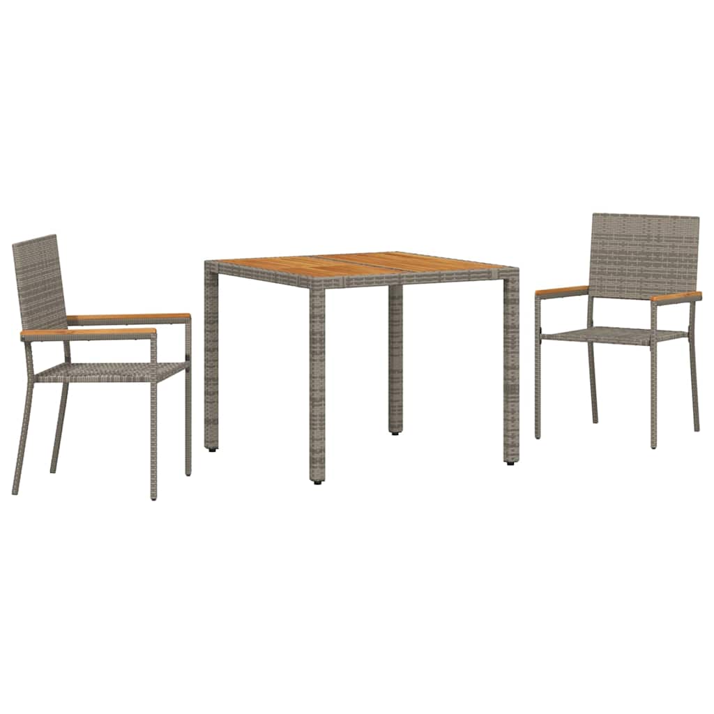Garten Essgruppe 3 pcs Grau Poly-Rattan