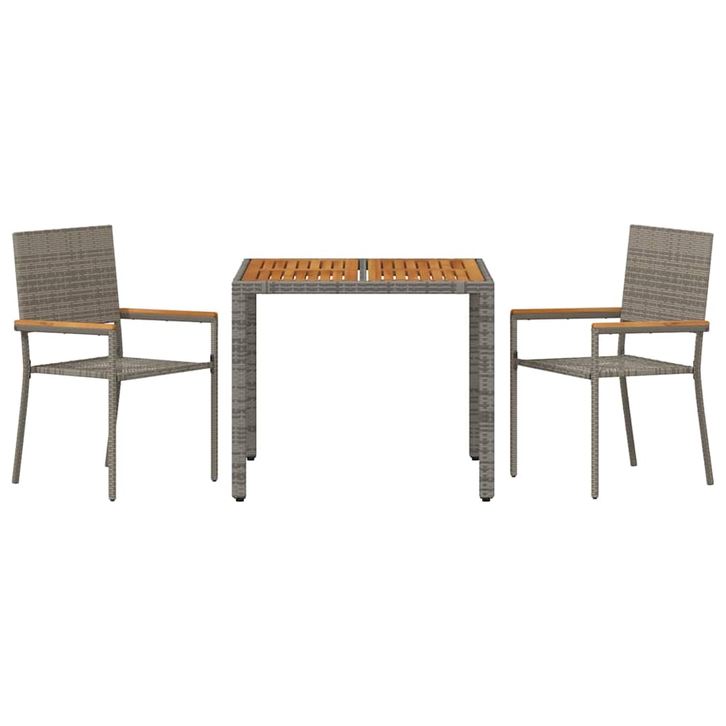 Garten Essgruppe 3 pcs Grau Poly-Rattan