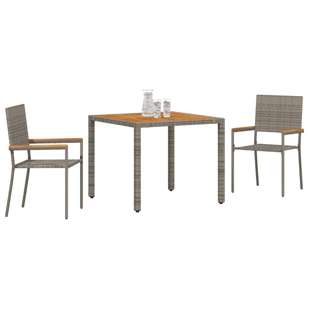 Garten Essgruppe 3 pcs Grau Poly-Rattan