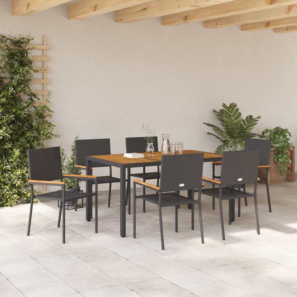 Garten Essgruppe 7 pcs Schwarz Poly-Rattan